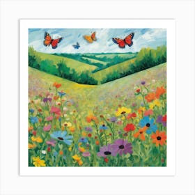 Butterflies in a Wildflower Meadow  Series. Art Print