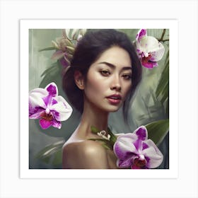 Woman With Orchids 4 Art Print