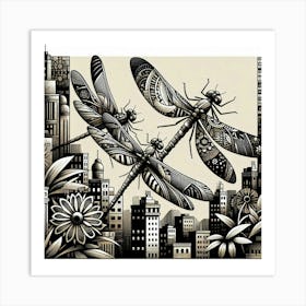 Dragonflies In The City Art Print