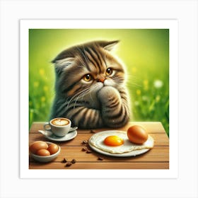 Cat With Coffee And Eggs Art Print