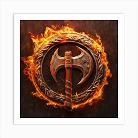 Fireman Logo With Axe And Flame,Hyper Realistic , Affiche