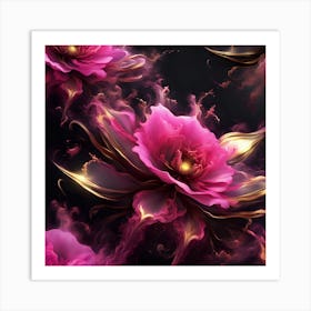 Pink Flowers On Black Background Art Print