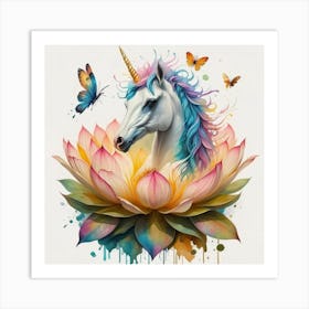 Unicorn On Lotus Art Print