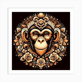 Monkey Head With Roses Art Print