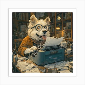 Funny Dog Writer Vintage Art Background 6 Art Print