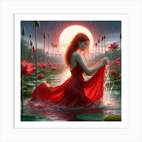 Red Woman In Water Art Print