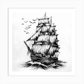 Sailing Ship With Birds Art Print