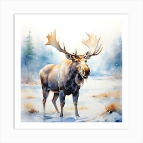 Moose In The Snow Art Print