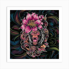 Monkey With Flower Art Print