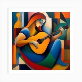 Abstract Woman Playing A Guitar 1 Art Print