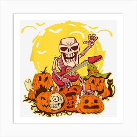 Halloween Skeleton Pumpkin Music For Guitar Player Art Print