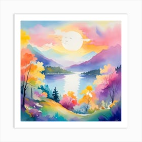 Sunset Over Lake Art Print