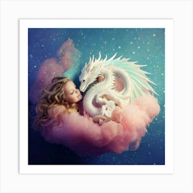 Firefly Sleeping, Winged, Baby Dragon, Mother, Cloud, Powdered Candy Dust, Swirling, Vivid Colors, P (1) Art Print