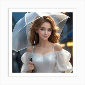 Beautiful Girl With Umbrella Art Print