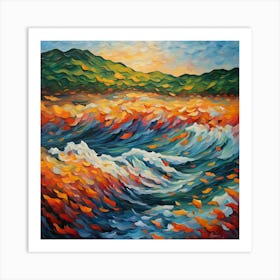 Waves Sea Ocean Water Nature Watercolor Painting Digital Art Art Print