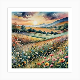 Sunset In The Meadow 1 Art Print