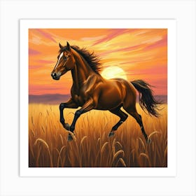 Horse Running At Sunset 3 Art Print