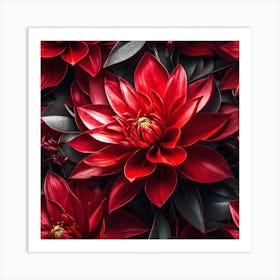 Red Dahlia Flowers Art Print