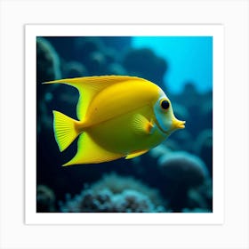 A Vibrant Yellow Tang Fish Swimming In A Reef 2 Art Print