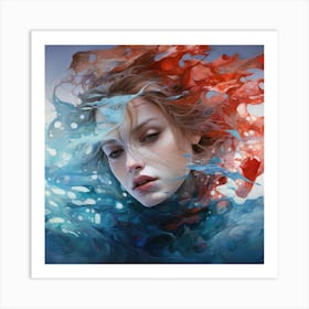 Woman With Blue And Red Hair Art Print