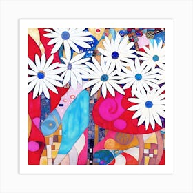 Daisies on Patterns Art Print