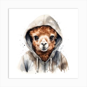 Watercolour Cartoon Alpaca In A Hoodie 2 Art Print