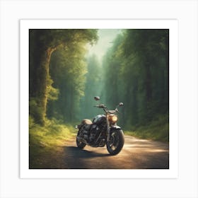 Motorcycle In The Woods Art Print