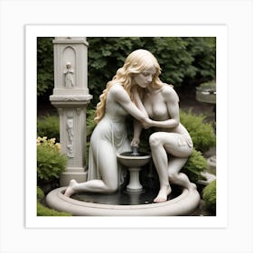 92 Garden Statuette Of A Low Kneeling Blonde Woman With Clasped Hands Praying At The Feet Of A Statuet Art Print