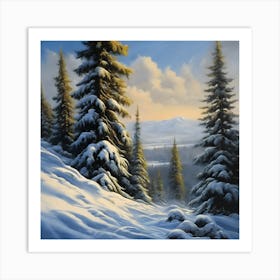 A Scottish Landscape, The Highlands in the Snow 3 Art Print