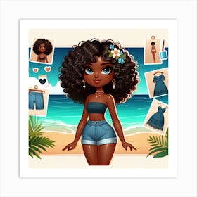 African American Girl On The Beach Art Print