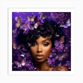 Beautiful Black Woman With Butterflies 1 Art Print