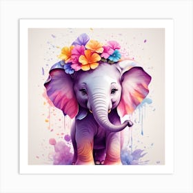 Elephant With Flowers Art Print