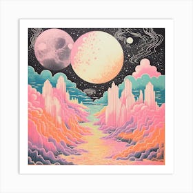 Crystal Valley & Moon, Abstract Surreal Landscape Art Print