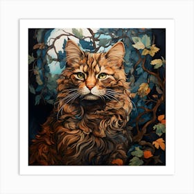 Contemporary Floral Cat 12 Art Print