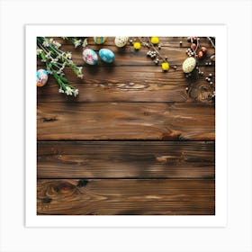 Easter Eggs On A Wooden Table Art Print