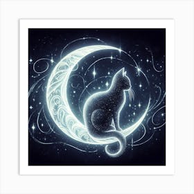 Cat On The Moon Art Print