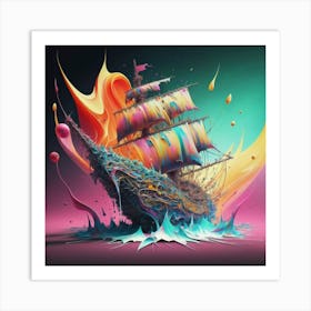 Ship with a splash of colour 2 Art Print