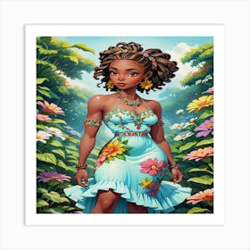 African American Girl In Flowers Art Print