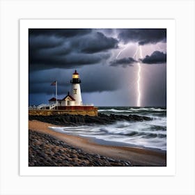 Lightning Over The Lighthouse Art Print