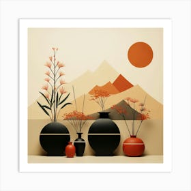Vases In Front Of Mountains Art Print