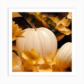 White Pumpkin With Leaves Art Print