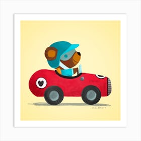 Bear In a Red Car Race Art Print