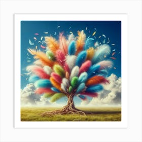 Colorful Feather Tree Art Print