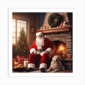 Santa Claus And Dog Art Print