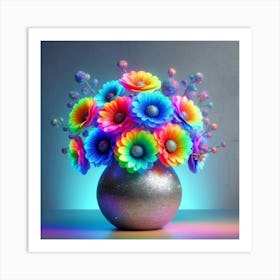 Rainbow Flowers In A Vase Art Print