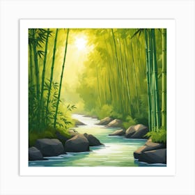 A Stream In A Bamboo Forest At Sun Rise Square Composition 20 Art Print