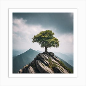 Lone Tree On Top Of Mountain 45 Art Print