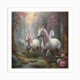 Unicorns In The Forest 1 Art Print