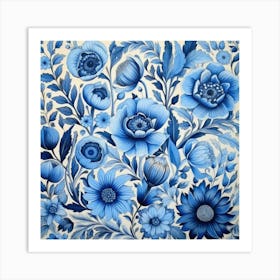 Blue And White Floral Painting Art Print