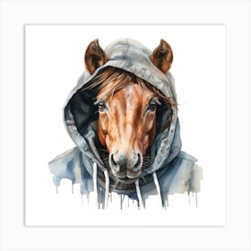 Watercolour Cartoon Horse In A Hoodie 2 Art Print